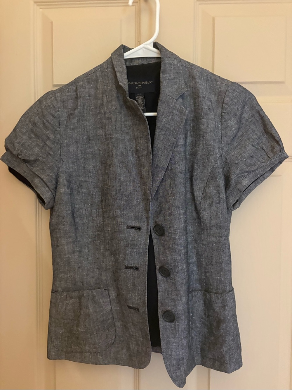 Banana Republic Gray Short-Sleeve Linen-Blend Blazer